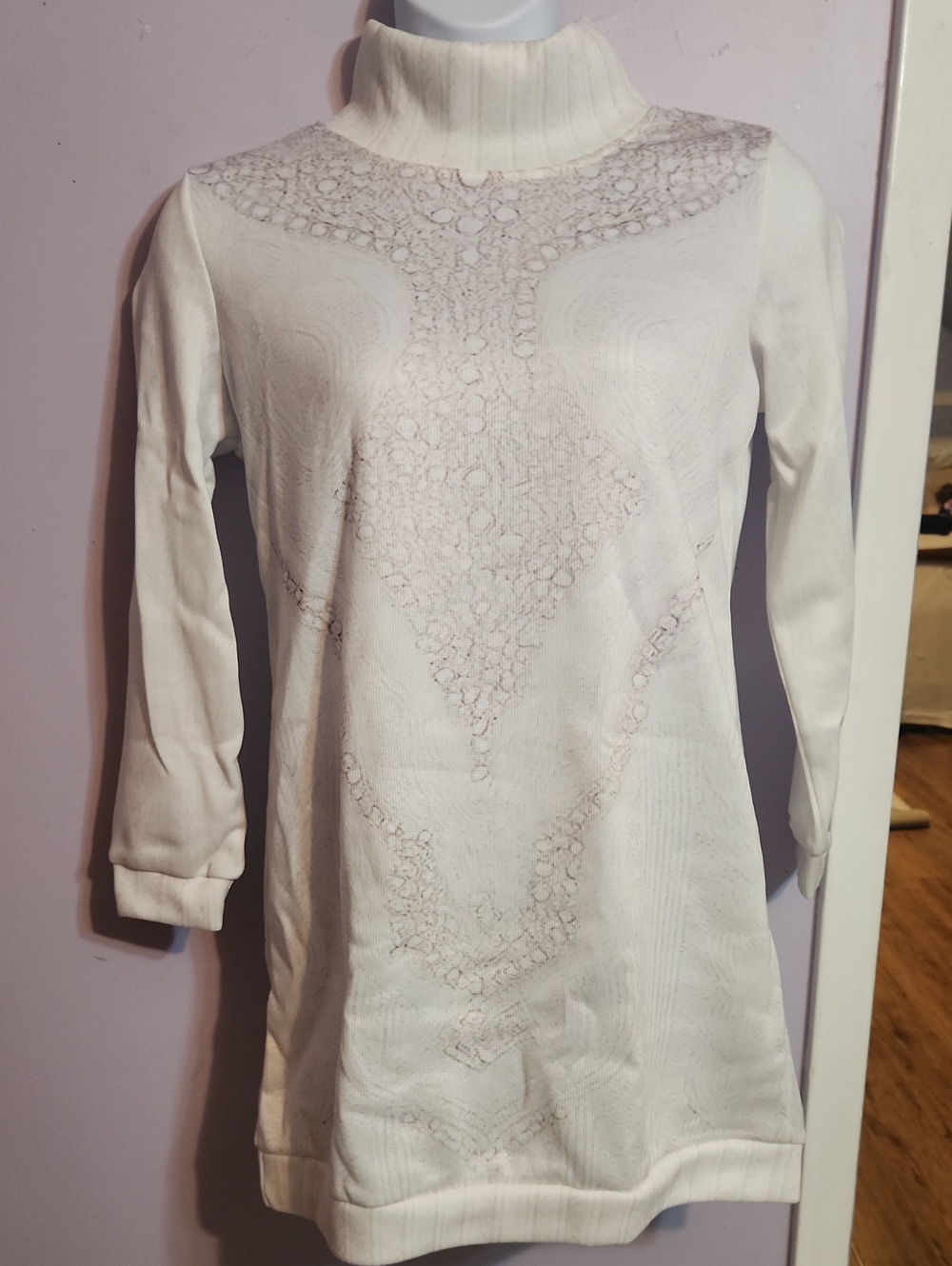 Cream Lace-Detail Turtleneck Sweater